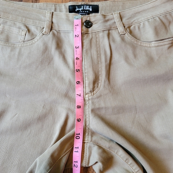 Joseph Ribkoff Rhinestone Embellished Tan Frayed Hem Crop Denim Pant - Picture 7 of 11